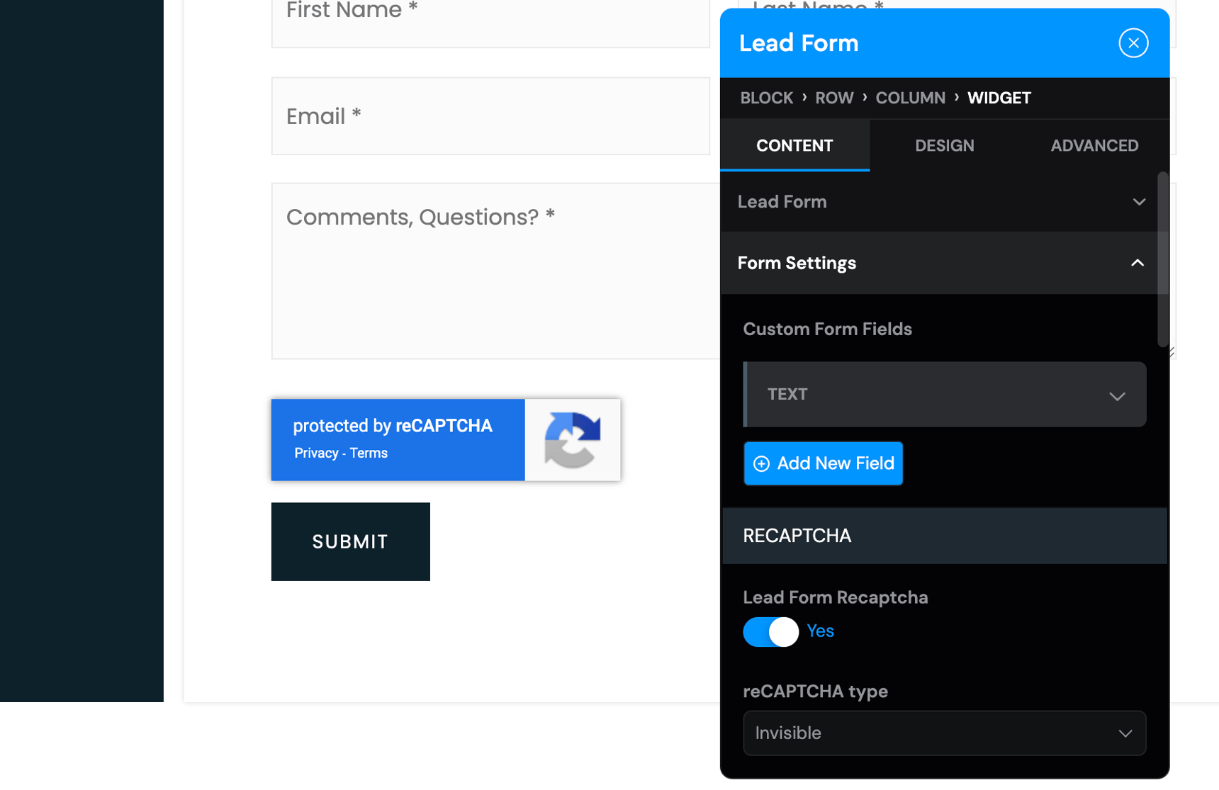 Lead Form Validation Editing a Lead Form