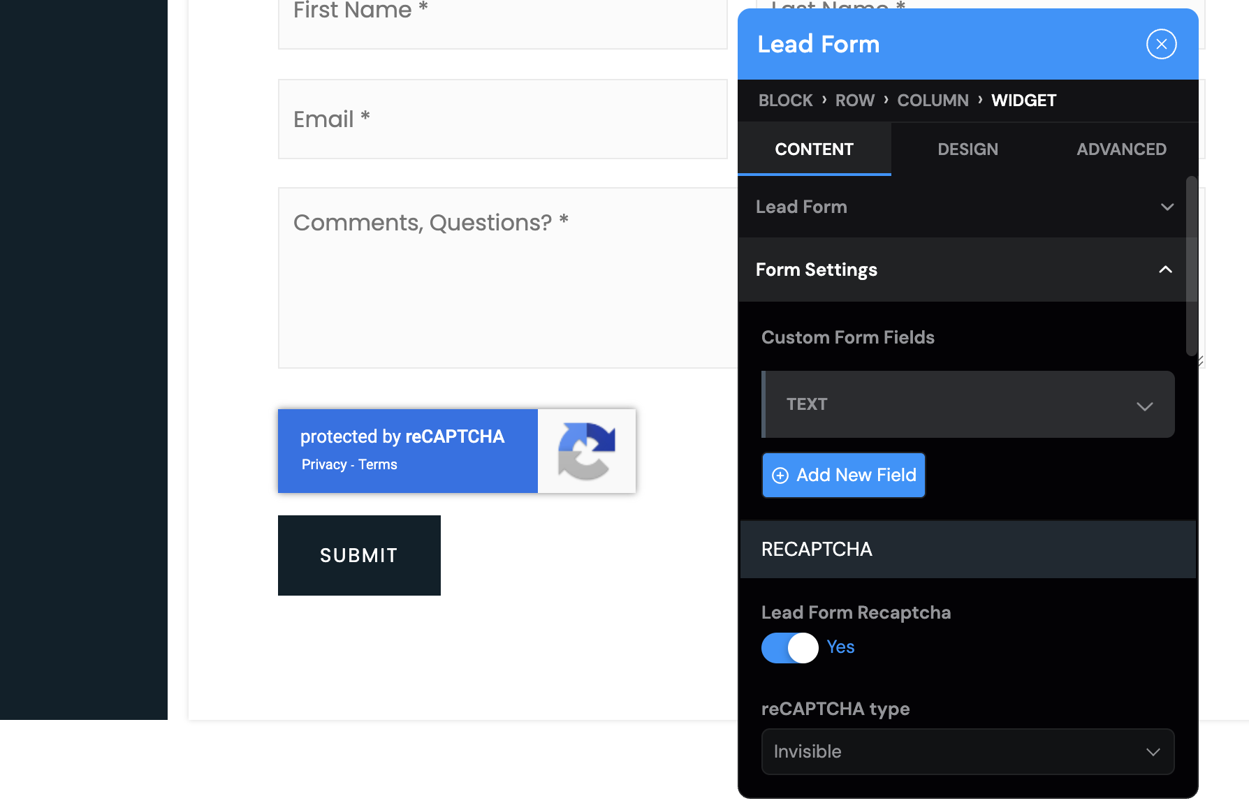 Lead Form Validation Editing a Lead Form
