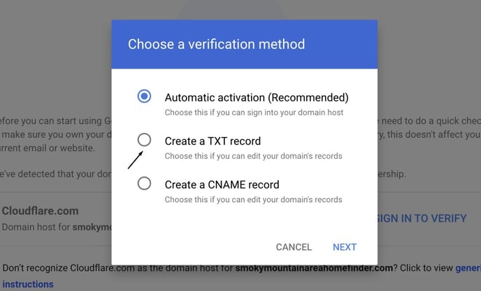 google verification screen 2