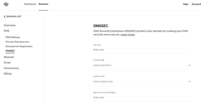 squarespace 4 DNSSEC